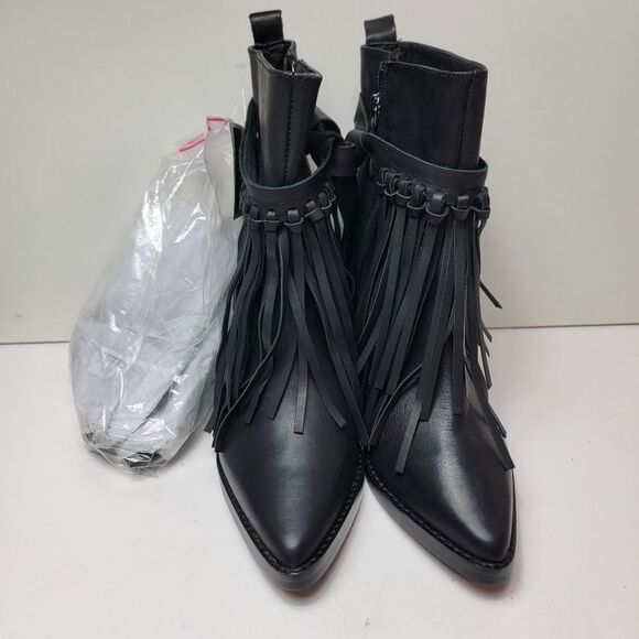 NWT Rebel Wilson 3-in-1 Leather Fringe Moto Ankle Boots 6W - Picture 7 of 12